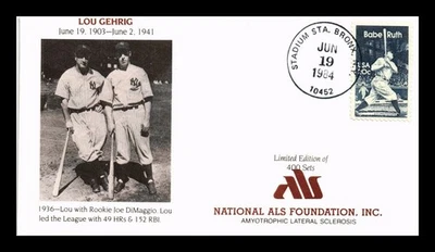 SELLOS DR JIM PORTADA DE EE. UU. GEHRIG & DIMAGGIO BASE NACIONAL ALS Foto 1 de 2