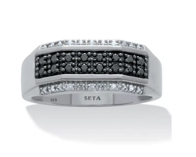 ANILLO CHAPADO EN PLATINO DIAMANTE BLANCO Y NEGRO TCW .27 PARA HOMBRE TALLA 8 9 10 11 12 13 Foto 1 de 2