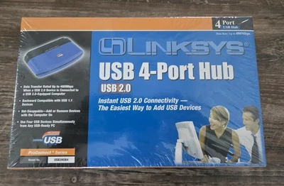 Linksys USB2HUB4 USB 4-Port Hub, USB 2.0, NIB - Image 1 of 4