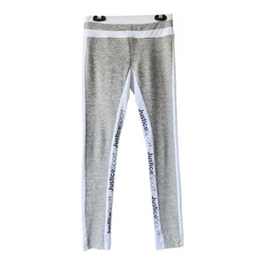 Justice Sport Girls Active Wear Gray White Logo Athletic Pants Leggings Size 10 - Picture 1 of 10