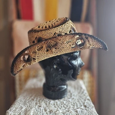 SOM HER Women’s Western Cowgirl Hat Straw Braided Festival Beach Bohemian sz M - Image 1 of 4