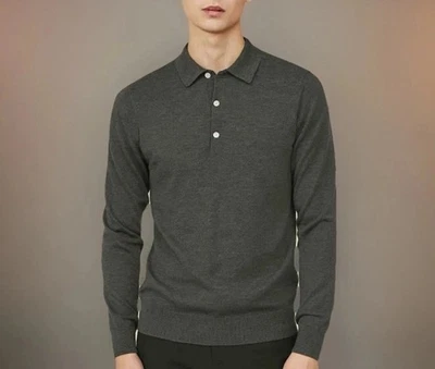 Suéter Pullover Botón Charles Tyrwhitt Para Hombre Grande Negro 100% Lana Merino Foto 1 de 4