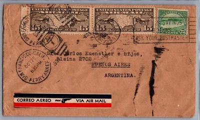 UNITED STATES 1935 AIRMAL COVER MULT FRANKING TO ARGENTINA CANC SAN FRANCISCO CA - Image 1 of 2