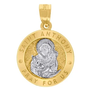 10kt 2 Tone Gold Saint Anthony Pray For Us Religious Charm Pendant Small Tiny - Picture 1 of 3