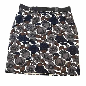 BODEN SKIRT SIZE 18L TALL TEXTURED COTTON LINEN FLORAL GRAY BROWN BLUE BELTED - Picture 1 of 7