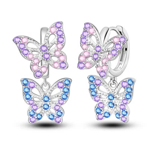 MULA Sparkling Butterfly Hoop Earrings CZ For Women Jewelry 925 Silver Plated - Picture 1 of 5