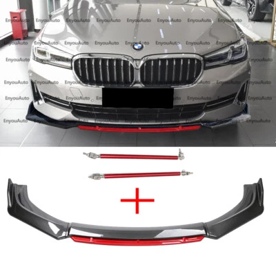 For BMW 525i 530i 540i Series Front Bumper Lip Spoiler Carbon Red + Strut Rods Foto 1 de 4