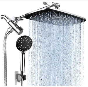 Veken High Pressure Rain Shower Head Combo / Extension Arm CHROME BLACK SHC5V201 - Picture 1 of 8