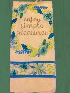 Küchentuch Enjoy Simple Pleasures 14x24 Blumen blau grün inspirierend - Bild 1 von 1