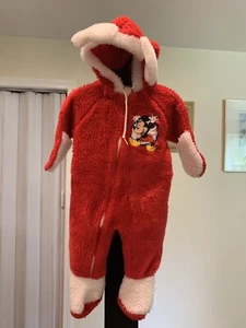 Vintage Disney Store Mickey and Friends Fleece Sleeper Hooded And Footed Red - Picture 1 of 4