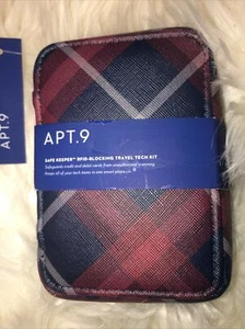 Apt. 9 Safe Keeper RFID Blocking Tech Carryall Garnet/Navy Plaid Purse New - Picture 1 of 12
