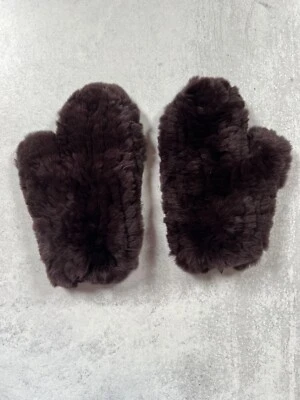 Yves Solomon women's fur mittens handwarmer gloves dark purple France - Image 1 of 4