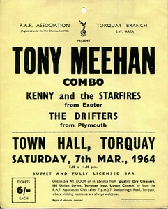 TONY MEEHAN COMBO  : large original UK 1964 Gig Flyer , ex- SHADOWS - Bild 1 von 1