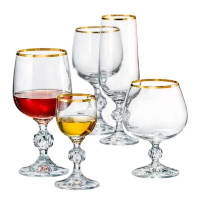 Bohemia Gläser Sekt-, Wein-, Likör Kristallgläser Goldrand Großes Set 24 teilig  - Bild 1 von 2