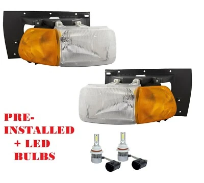 STERLING TRUCK 9500 8500 1999 2000 2001 HEADLIGHTS HEAD LAMPS LIGHTS W/LED BULBS - Image 1 of 4