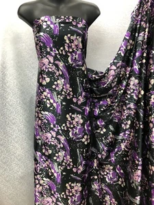 Abito Designer Morbido Raso Stampa Floreale Multicolore Tessuto Artigianale - Foto 1 di 6