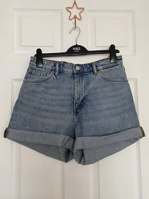 New With Tags Monki Organic Cotton Blue Denim Shorts Size 29 Uk 10 12 - Image 1 of 4