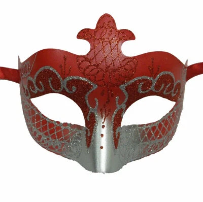 Red Silver Scroll Venetian Mask Masquerade Costume Dance Men Women - Image 1 of 3