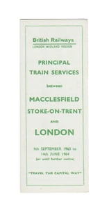 British Rail Timetable & Fares Between Macclesfield Stoke On Trent & London 1963 - Picture 1 of 2