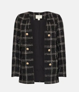 Oasis Check Tweed Sequin Button Detail Blazer - Picture 1 of 7