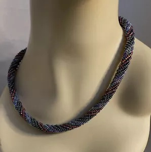 Beaded Twisted Tubular Necklace Button Loop Closure 20" - Picture 1 of 4