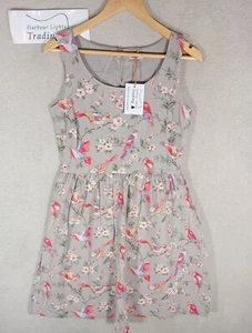 Cath Kidston Dress Womens English Country Birds Cotton S/M 10 Grey Purple Pink - Picture 1 of 17