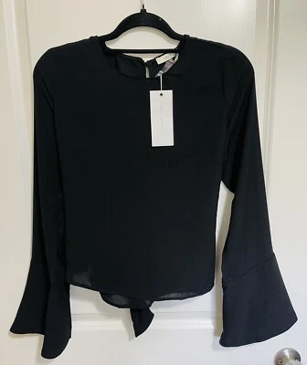 Blusa LUSH Negra Ligera Manga Larga para Mujer, S, Corbata en la Espalda, NUEVA Foto 1 de 4