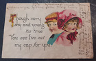 1910 postcard Though very young and shy I&#39;ve set my cap for you boy girl  posted