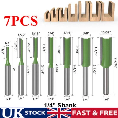 7Pcs 1/4" Shank Single Double Flute Straight Router Bit Tool Set FOR Woodworking - Image 1 of 4