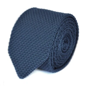 Knitted Silk Mens Tie Navy Blue Plain Skinny Pointed End by Frederick Thomas - Picture 1 of 6