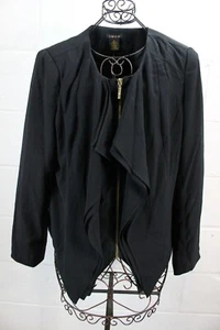 IMAN Chic Black Ruffle Cascading Layers Front Zipper Light Blazer Jacket XL NWT - Imagen 1 de 6