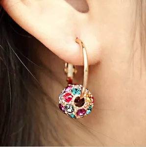 Damen Farbe Kristall Schimmernder Ohrstecker Glück Perlen Ohrringe Mode Schmuck - Bild 1 von 3