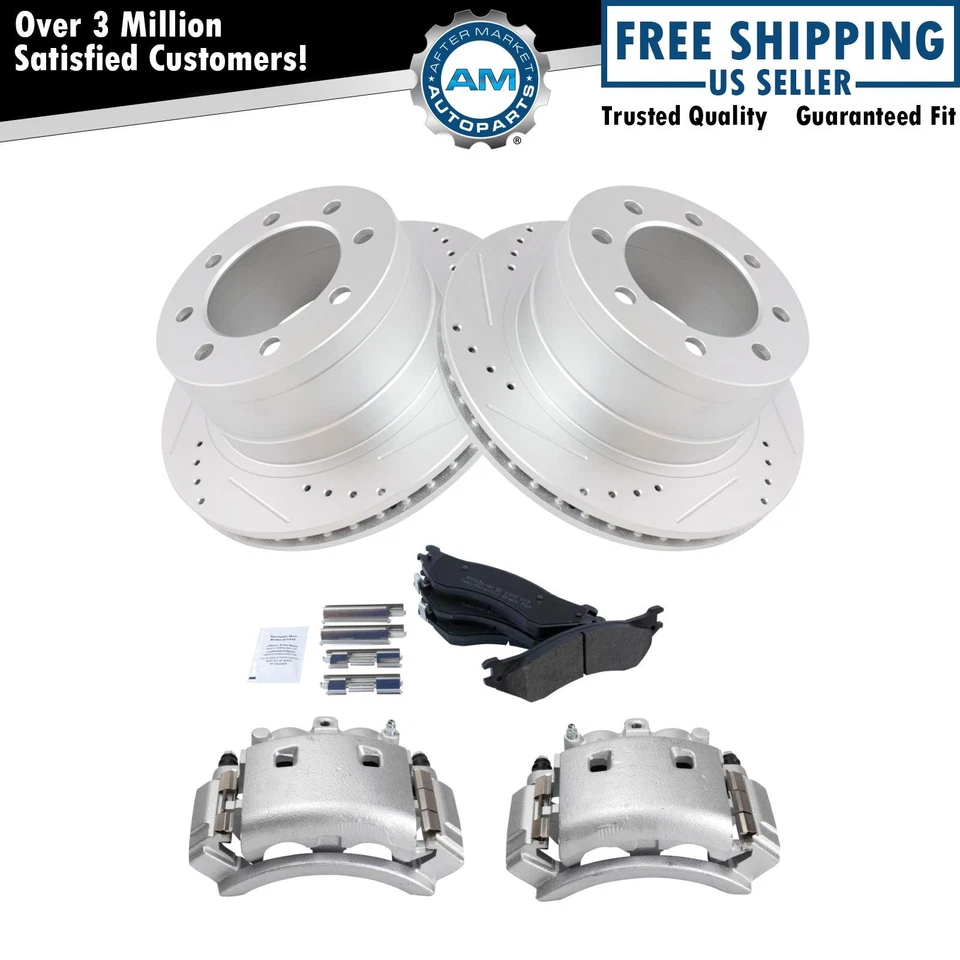 Керамические колодки и перфорированные роторы задних тормозных суппортов подходят для Dodge Ram 3500 2003-2008 годов выпуска - Изображение 1 из 4