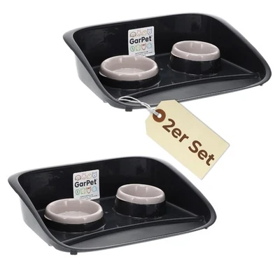 2x Futterstation 2 Näpfe Futterbar Napfset Hunde Futter Napf Matte Katzen - Bild 1 von 4
