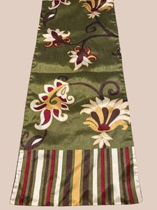 Pier 1 Imports Table Runner 14" x 72" Olive Green With Floral Design - Picture 1 of 3