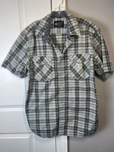 Carhartt Button Up Hemd Herren L Grau Grünlich Look Relaxed Button Snaps EU Neu ohne Etikett - Bild 1 von 7