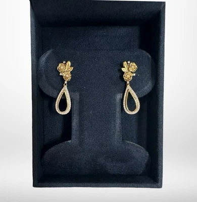 DISNEY ENCHANTED 14K GOLD OVER STERLING SILVER 1/4 CTW DIAMOND BELLE EARRINGS - Image 1 of 4