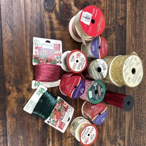 Ribbon Lot of 19 Mixed Assorted Christmas Craft Diamond Trim Wrap New Used - Picture 1 of 16