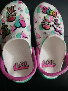 Lol Surprise Crocs Kid's Shoes Size 12 White Pink Doll Slides Slip-On - Picture 1 of 6