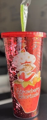 Strawberry Shortcake Red Glitter Travel Tumbler 32oz  w/ Lid & Straw NEW - Image 1 of 3