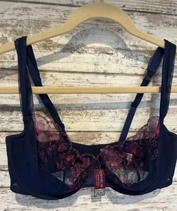 Adore Me Bra Women Size 34DDD Blue Pink Floral Sheer Unlined Underwire - Picture 1 of 6