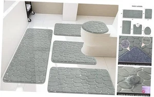 Bathroom Rugs Sets 5 Piece, Cobblestone Memory Foam Bathroom Mats Set Extra - Picture 1 of 7