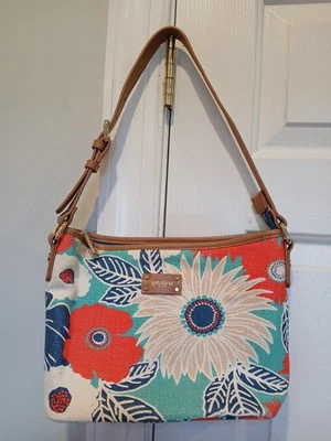 Spartina 449 Purse Daufuskie  Island Floral Natural Linen Leather  Shoulder  Bag - Image 1 of 4