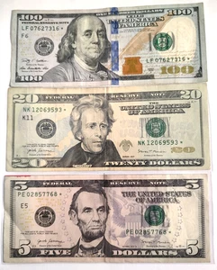 $100, $20, $5 Dollar Bills With Star Notes * Series 2009A, 2017, 2017A - Picture 1 of 2