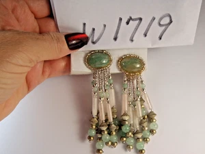 Vintage Chipita Multicolor Glass Beaded Dangle Clip Statement Unsigned Earrings - Picture 1 of 17