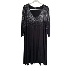 Karen Kane Plus Women’s 3X Black Metallic Speckle Print Swing Knee Length Dress - Picture 1 of 8