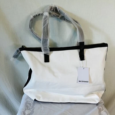 New With Tag Walter Baker Tote Carly Bag Natural Black Trim Canvas - Image 1 of 4
