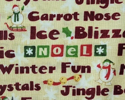 Christmas XMAS Words Snowman Noel Bells Debbie Mumm JoAnn Cotton Fabric 34" - Image 1 of 4