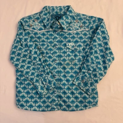 COWGIRL 硬质浅蓝色刺绣长袖珍珠扣西衬衫 4T — 第 1/4 张图片