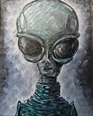 Alien MEESH área 51 Roswell gris ET pintura al óleo arte original firmado Crowell NUEVO Foto 1 de 4